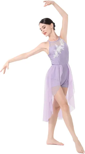 Miniatura 2 de Vestido de baile lírico para mujer, diseño de flor halter, disfraz de baile contemporáneo, vestido de ballet para adultos
