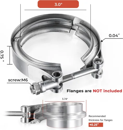 Miniatura 2 de AKIHISA Abrazadera de Banda en V de Acero Inoxidable 304 de 3 Pulgadas, para Kit de Brida de Tubos de Bajada de Escape Turbo, Accesorios de Escape
