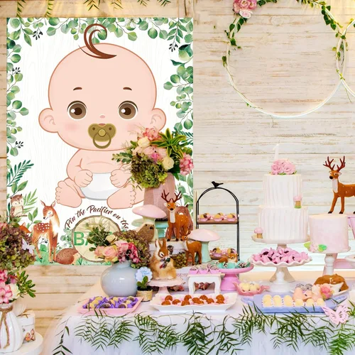 Miniatura 7 de Juego Faccito Pon el Chupete para Baby Shower Juego de Decoración para Baby Shower Incluye Póster Grande 24 Adhesivos de Chupete Juego con Venda