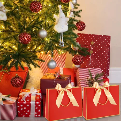 Miniatura 6 de Silkfly 12 bolsas de regalo con asas para dama de honor, 12 x 10 x 4 pulgadas, elegantes bolsas de regalo de bienvenida de boda con lazo para Rojo