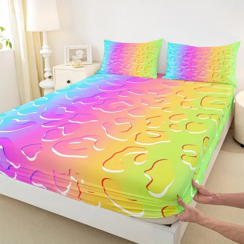 Miniatura 35 de Juego de sábanas con estampado de manchas de piel de cheetah abstracto, sábana bajera tamaño individual para niños, niñas y mujeres, decoración