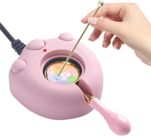 Calentador eléctrico de sellos de cera, calentador de sellos eléctrico rosa para derretir cera, sellos de perlas con cuchara, agitar para hacer