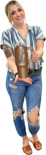 Miniatura 4 de SERENGETI - Vaso térmico de 40 onzas con asa y pajilla, con aislamiento al vacío con popote y tapa, taza de viaje de acero inoxidable para amantes