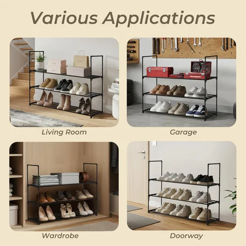 Miniatura 5 de Zapatero negro de 3 niveles, estante grande de 36 pulgadas con capacidad para 15 pares de zapatos, zapatero resistente para entrada, dormitorio