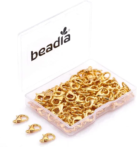BEADIA Cierres de langosta de aleación de 0.551x0.276 in chapados en oro para fabricación de joyas de bricolaje, 100 unidades Dorado