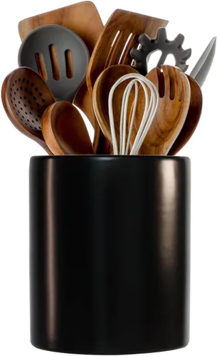 Portautensilios de cocina, Portautensilios grandes para encimera, Recipiente de cerámica para utensilios, Profundo y estable, Portautensilios de
