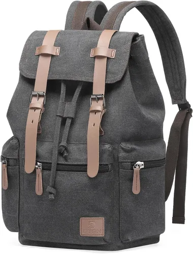 DTGN Mochila de lona vintage para hombres y mujeres, mochila casual duradera con acento de cuero, se adapta a la universidad, trabajo, viajes y al