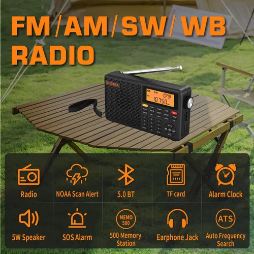 Miniatura 2 de XHDATA D109WB Radio Meteorológica Portátil AM/FM/SW/LW/WB de Onda Corta con Alerta NOAA, Operada por Batería, Excelente Sonido, Altavoz Inalámbrico