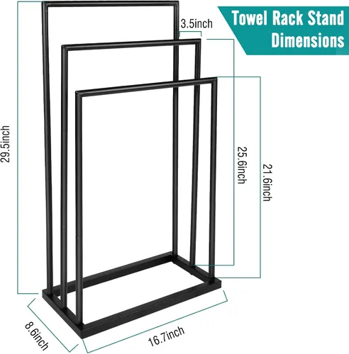 Miniatura 2 de Toallero de pie independiente, toallero de acero inoxidable de 3 niveles para baño, toallero independiente para toallas de baño, toallas de baño