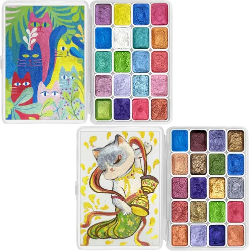 Miniatura 15 de CraftyManor Mini Juego de Pintura de Acuarela Cambiante de Silvicultura, 40 Pinturas de Acuarela Cambiantes de Color, Pinturas de Acuarela Metálicas