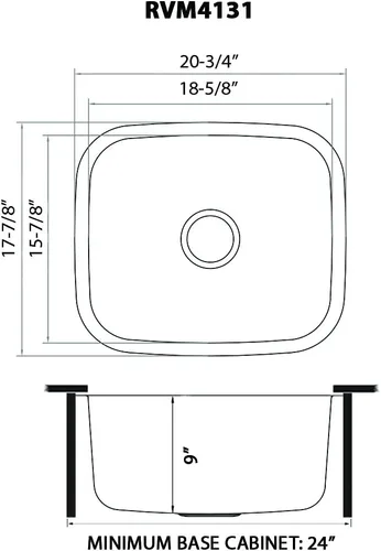 Miniatura 9 de Fregadero para cocina, Ruvati Parma, montaje bajo encimera, calibre 16, RVM4131 Acero inoxidable