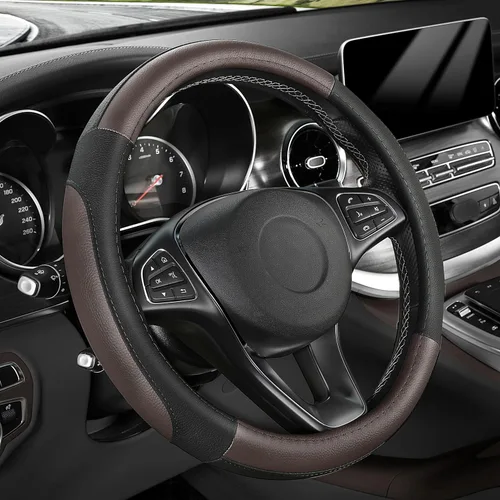Miniatura 12 de SEG Direct Funda para volante de automóvil, tamaño mediano estándar de 14 1/2-15 pulgadas, embalaje no plegable, resistente, antideslizante, cuero