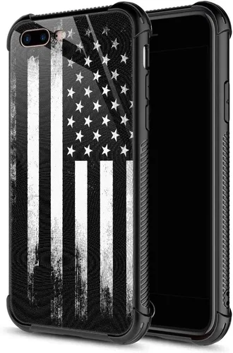 Carcasa para iPhone 8 Plus, 9H de cristal templado para iPhone 7 Plus, para hombres y niños, diseño de patrón fresco a prueba de golpes, Bandera