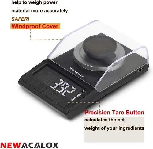 Miniatura 6 de Báscula miligráfica con suministro USB, báscula de recarga NEWACALOX de 100 x 0.00 oz, báscula de polvo de laboratorio multifunción portátil de alta