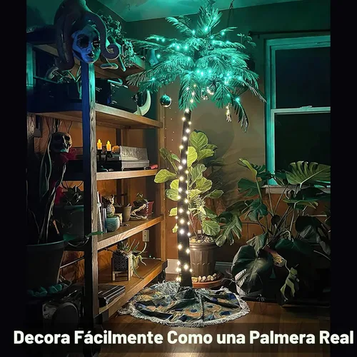 Miniatura 8 de Lightshare Palmera artificial de 7 pies con 96 luces LED, decoración de árbol falso para Tiki Bar, exterior, patio, porche, piscina, Navidad