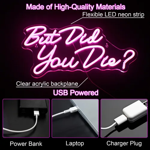 Miniatura 3 de Horseneon Pero ¿Moriste? Letrero de Neón LED Rosa, Letreros de Neón para Decoración de Pared, Luces de Neón con USB para Decoración de Habitación
