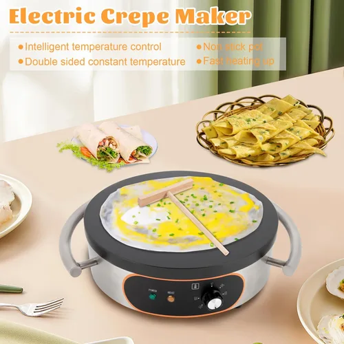 Miniatura 5 de Máquina comercial de crepé, máquina para hacer panqueques, 16 pulgadas, antiadherente, 1500 W, temperatura constante, superficie de cocción