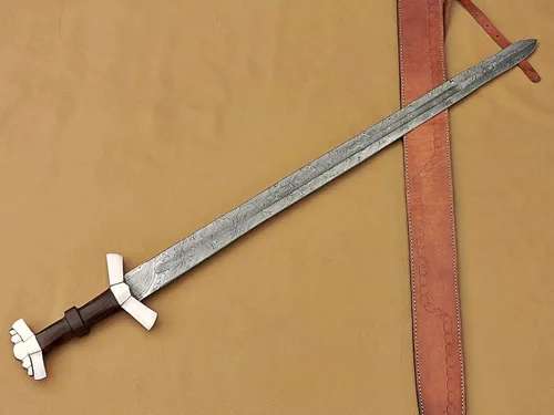Miniatura 3 de Espada vikinga de acero de Damasco hecha a mano con mango de madera de rosa Espada medieval con vaina.