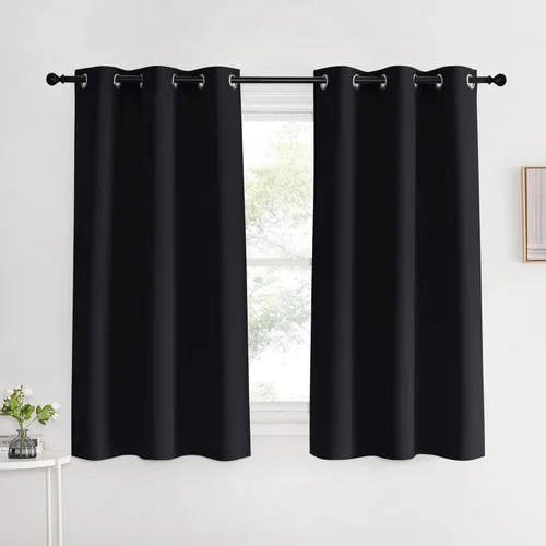 NICETOWN - Cortinas opacas con aislamiento térmico y ojales, color negro sólido, 2 paneles de 42 pulgadas de ancho x 60 pulgadas de largo