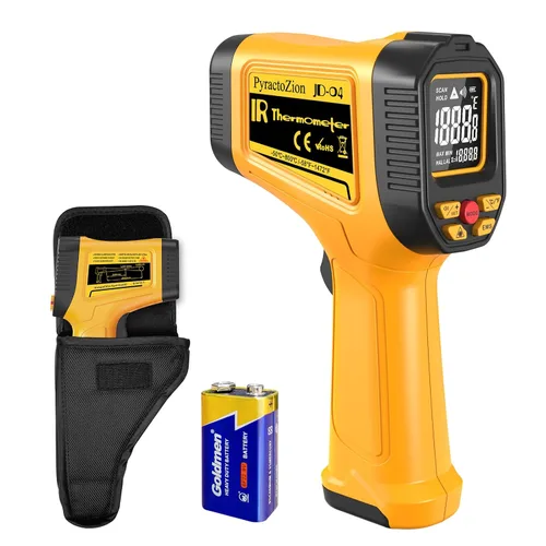 Pistola de termómetro infrarrojo de -58°F a 1472°F con pantalla retroiluminada, pistola de temperatura de termómetro láser con emisividad ajustable