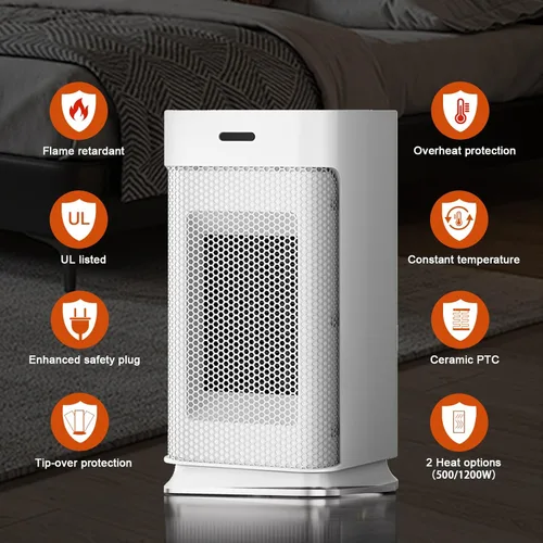 Miniatura 6 de Calentador de espacio para interiores, calentador portátil de eficiencia energética con termostato ajustable, tecnología de cerámica de Blanco