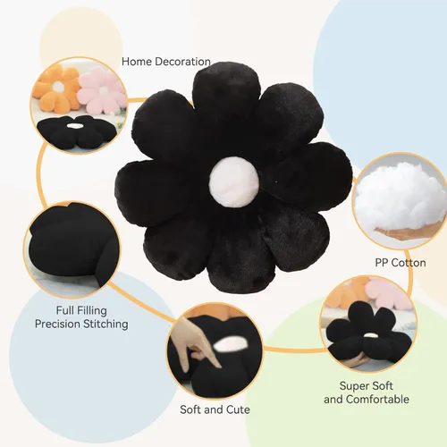 Miniatura 3 de FIONOUT Almohada de flores, almohadas negras de 17.7 pulgadas, almohadas decorativas negras, almohada de flores, cojines de piso de flores para Negro