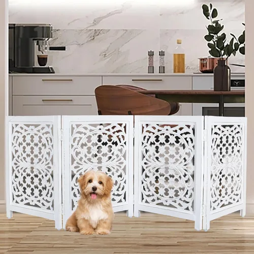 Miniatura 17 de Lightnpro Valla de madera geométrica para mascotas - Puerta de seguridad plegable independiente para perros, cachorros y mascotas pequeñas, valla