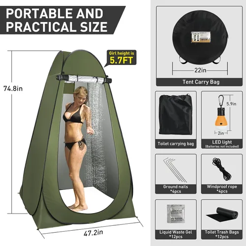 Miniatura 5 de Portable Camping Toilet with Pop-Up Privacy Tent, 12-inch Toilet Seat, Outdoor Portable Folding Toilet Potty for Adults Load Capacity of 400 Lbs