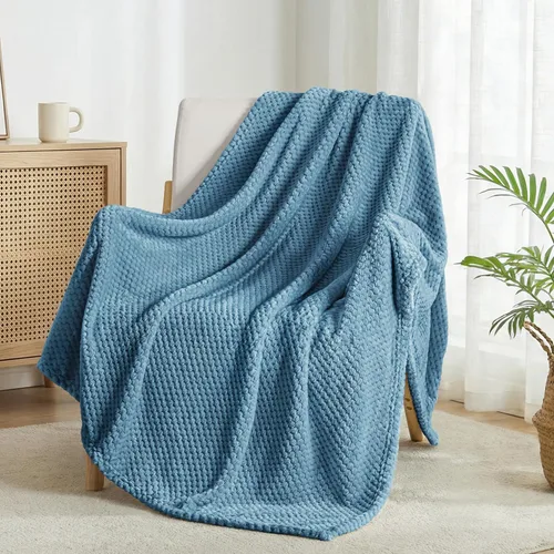 Miniatura 54 de Exclusivo Mezcla - Manta de vellón extragrande para sofá o cama, mantas supersuaves y cálidas con textura de gofre, acogedora, mullida y ligera Azul