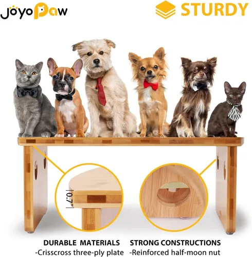 Miniatura 4 de Cuencos elevados para perros, cuenco elevado de bambú para perros y gatos pequeños, con 2 cuencos de acero inoxidable