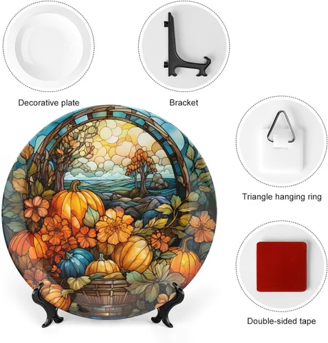 Miniatura 3 de Plato de cosecha de otoño de calabaza para decoración de pared de oficina en casa, plato decorativo con soporte de exhibición, adorno de cerámica