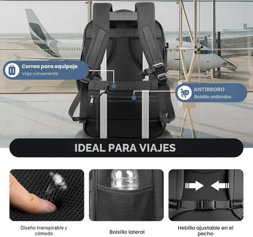 Miniatura 7 de Mochila de transporte para viajes de 1 a 10 días, mochila de viaje extra grande de 40L-50L aprobada por la TSA, bolsa expandible para laptop, bolsa