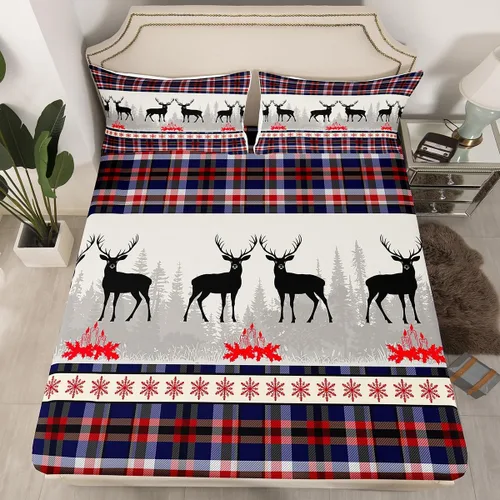 Miniatura 31 de Erosebridal Sábana bajera ajustable de Papá Noel con bolsillo profundo para niños, niñas y niños, juego de ropa de cama de Navidad para niños