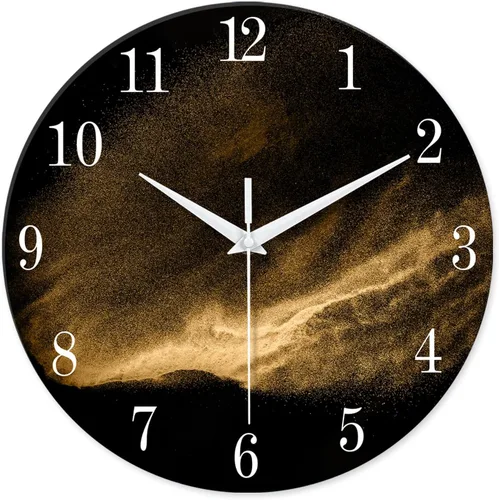 Miniatura 18 de Reloj de pared moderno negro y dorado con pilas, reloj de pared silencioso de 12 pulgadas, reloj de pared de vidrio sin tictac para sala de estar