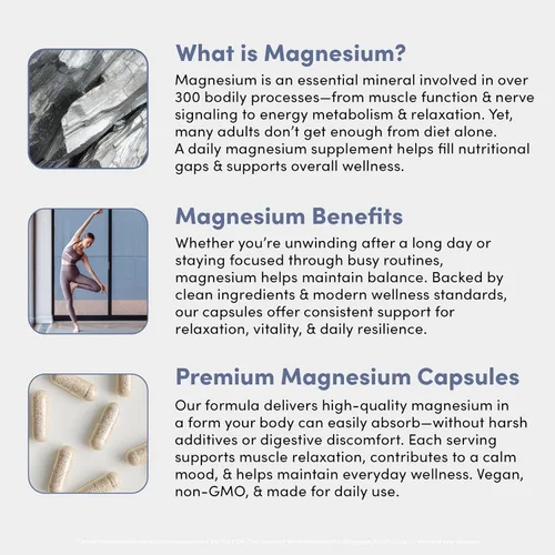 Miniatura 8 de Magnesio 350 mg - Suplemento natural de bisglicinato de magnesio de alta absorción - Píldoras Mag para mujeres y hombres - Vegano, sin gluten, sin