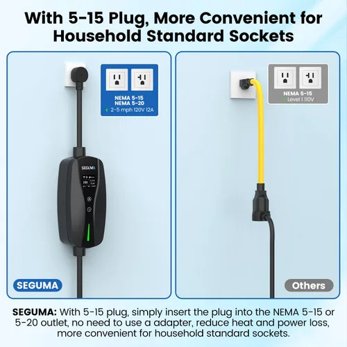 Miniatura 5 de Cargador EV de nivel 1/2, control de corriente ajustable Wi-Fi/App de 16 amperios, enchufe NEMA 5-15 certificado ETL/adaptador NEMA 6-20, retardo
