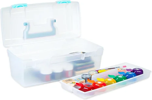 ArtBin 6937AG Essentials contenedor con bandeja extraíble, organizador portátil de arte y manualidades con asa y bandeja, transparente/aguamarina