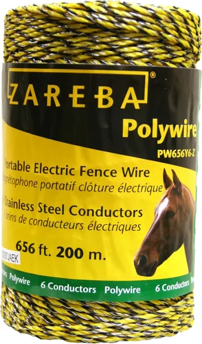 Zareba Alambre de polietileno de 656 pies - Cercado eléctrico de 200 M - Alambre de polietileno altamente visible - 6 conductores - Fácil de