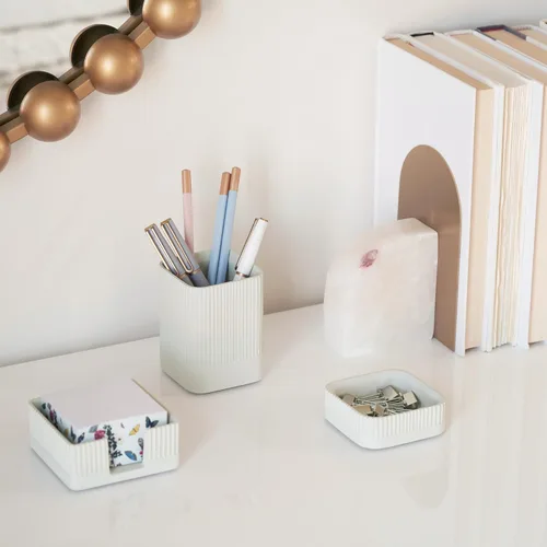 Miniatura 6 de Juego de 3 organizadores de escritorio estéticos para tu oficina, accesorios de escritorio de hormigón resistentes para mujeres u hombres que