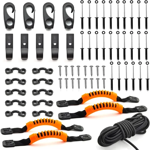 Miniatura 9 de Kit de aparejo de mango de transporte de kayak, asas de transporte de canoa de kayak, piezas de repuesto de cuerda elástica de 15 pies y 0.236 in