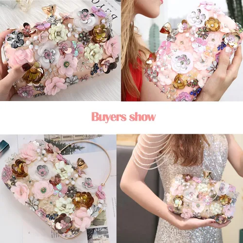 Miniatura 6 de BBTT.ful Bolso de mano para mujer con diseño de flores, con correa de cadena y bandolera (champán), Champán