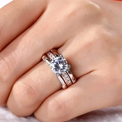Miniatura 2 de Jeulia - Anillo de plata de ley con circonitas intercambiables para mujer, para boda, compromiso, aniversario