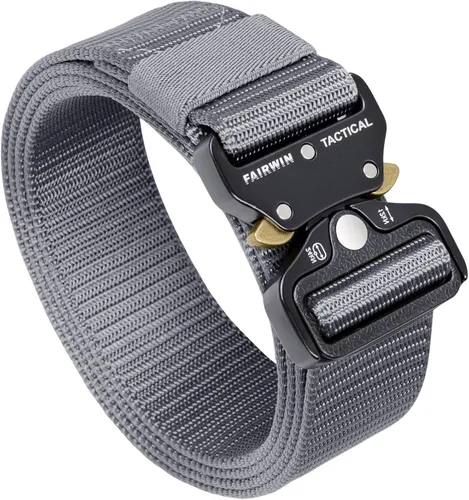 Miniatura 8 de FAIRWIN Cinturón Táctico, Estilo Militar Webbing Riggers Web Gun Belt con Hebilla de Metal de Liberación Rápida de Servicio Pesado Negro (Coal Black)