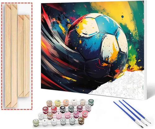 Pintura por números para adultos, fútbol rústico, pintura acrílica de acuarela DIY por números para niños principiantes, pintura abstracta colorida,