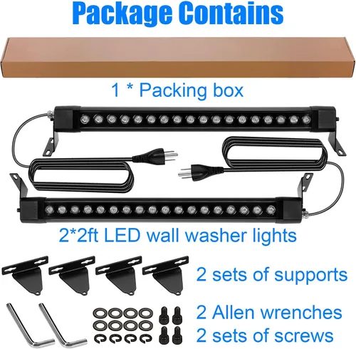Miniatura 8 de HNRLOY Paquete de 2 luces de pared para exteriores, 36 W, 5000 K, luz diurna, luz blanca, arandela de pared, barra de luz LED lineal de 2 pies y 120