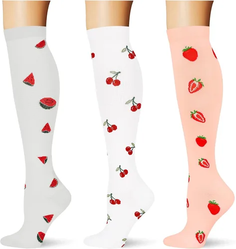 Miniatura 47 de (3 pares) Calcetines de compresión 20-30 mmHg, calcetines largos hasta la rodilla para mujeres y hombres, soporte atlético, para viajes y uso diario
