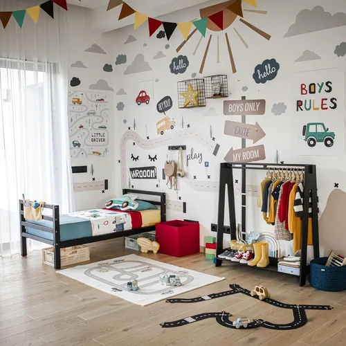 Miniatura 2 de Sweet Home from wood Armario infantil – Perchero de madera con riel colgante y estante de exhibición para niños – Muebles de tocador DIY (negro)