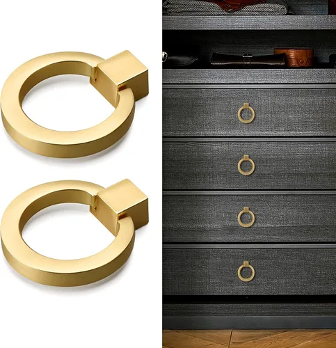 Miniatura 4 de Paquete de 10 pomos de gabinete de cocina, pomos dorados para cajones de aleación de zinc, tiradores redondos de anillo de cajón de 1.57 pulgadas