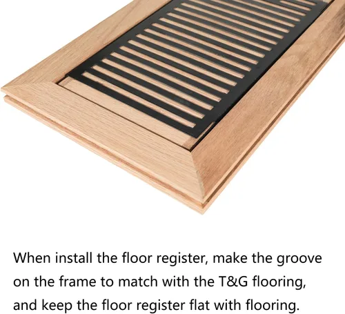 Miniatura 6 de Registro de piso de madera dura de roble blanco, montaje al ras con marco, 6 x 12 pulgadas con regulador de tiro, sin acabar Blanco (White Oak)