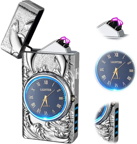 Miniatura 7 de Encendedor de plasma recargable por USB, resistente al viento, de doble arco, con pantalla LED, sin llama, para camping, senderismo, velas, barbacoa